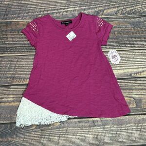 Almost Famous Too Top Girls Medium 10/12 Pink Short Sleeve‎ Lace Bottom NWT